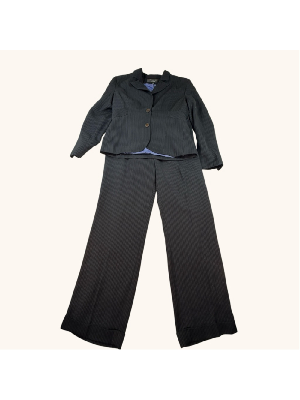 Signature by Larry Levine Women’s Pinstripe Pant Suit Set Size 10 Black Blue Lin